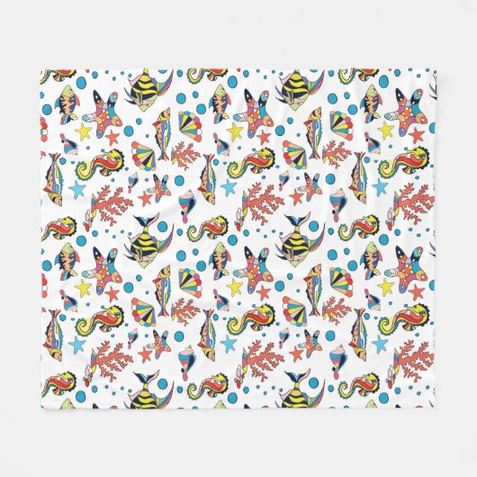 Buntes Unterwasserseeleben-Muster Fleecedecke (Vorderseite (Horizontal))