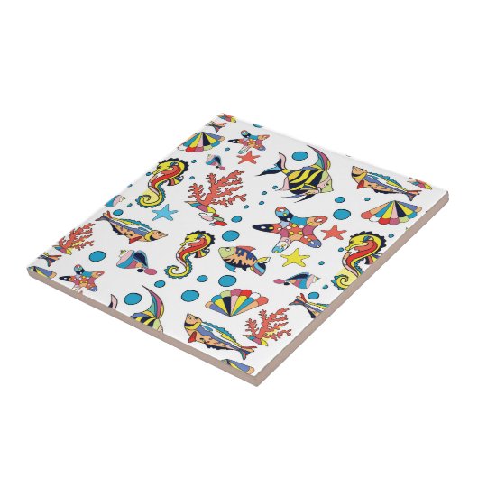 Buntes Unterwasserseeleben-Muster Fliese (Seite)