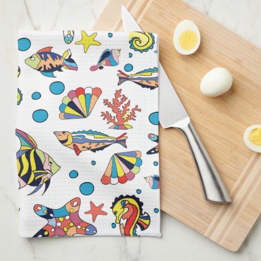 Buntes Unterwasserseeleben-Muster Geschirrtuch (Viertel Falte)
