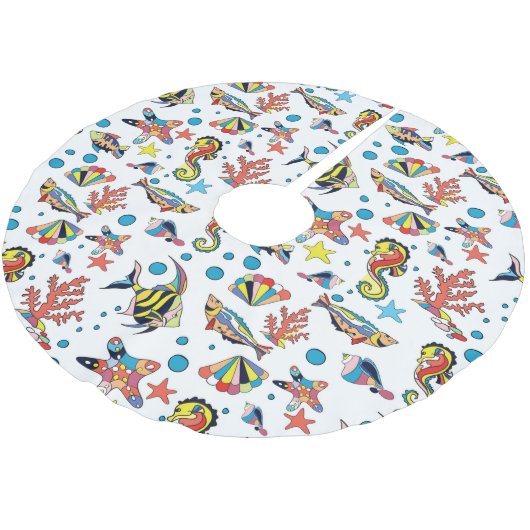 Buntes Unterwasserseeleben-Muster Polyester Weihnachtsbaumdecke (Schrägansicht)