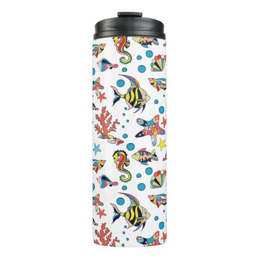 Buntes Unterwasserseeleben-Muster Thermosbecher (Vorderseite)