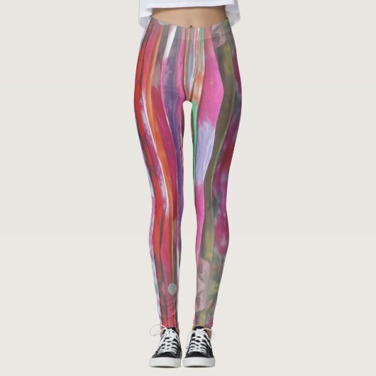 Buntes veritically gestreiftes Krawattenmuster Leggings (Vorderseite)