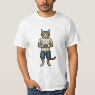 Buntes Vintage-Katze trinkt Kaffee Retro-Tier T-Shirt