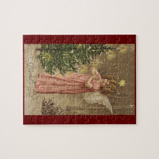 Buntes Vintages rosa Weihnachtsengelspuzzlespiel Puzzle (Horizontal)