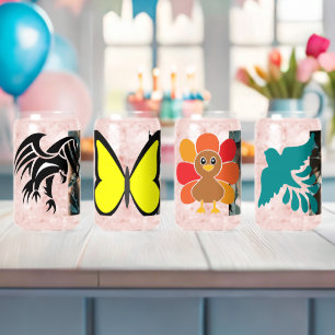 Buntes Vogel- und Liebes-Natur-Trinkset Dosenglas