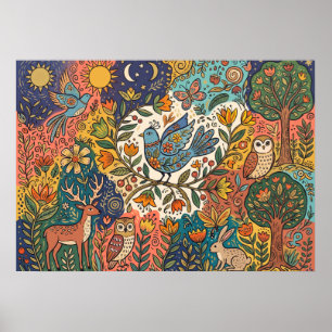 Buntes Volks Waldtiere Poster