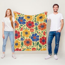 Buntes Volkskunst-Blumenmuster-Fleece-Decke