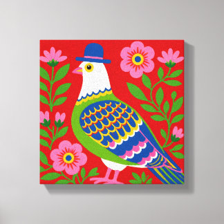 Buntes Volkskunst-Vogel Leinwandbild Skandinavisch Leinwanddruck