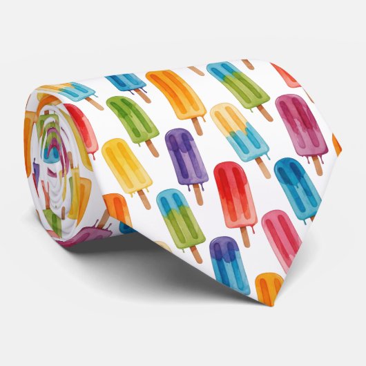 Buntes Wasserfarben-Eis-am-Stiel-Muster Krawatte (Gerollt)
