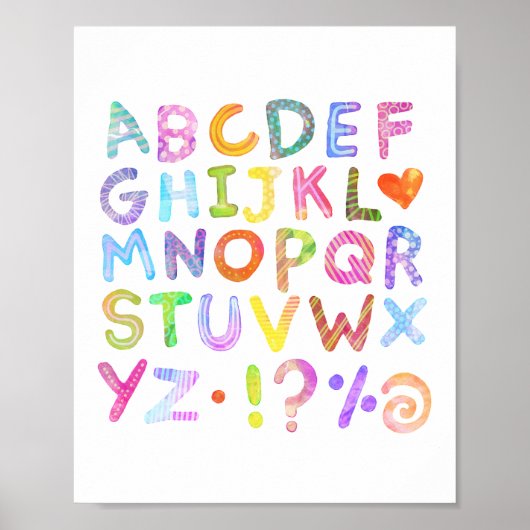 Buntes Wasserfarbenalphabet Poster (Vorne)