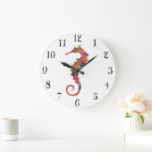 Buntes Watercolor-Seepferd Große Wanduhr (Zuhause)