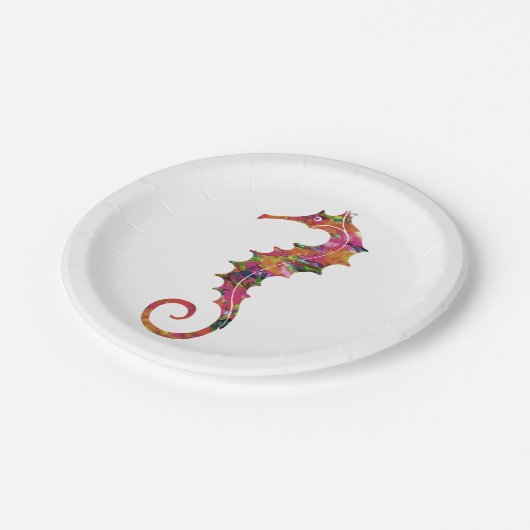 Buntes Watercolor-Seepferd Pappteller (Schrägansicht)