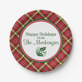 Buntes Weihnachtskariertes personalisiertes Pappteller (Vorderseite)