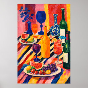 Buntes Wein-Frucht-Stillleben-Poster, Maximalist Poster