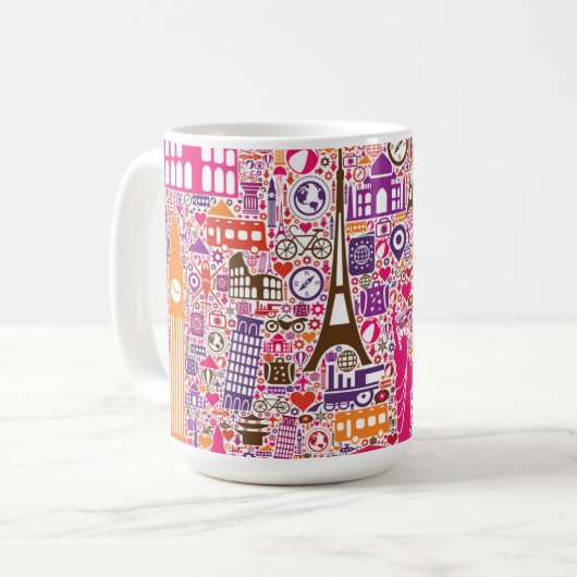 Buntes Weltmuster Kaffeetasse (Vorderseite Links)