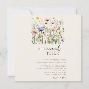Buntes Wildblumen-Beige-Monogramm-Foto-Hochzeit Save The Date