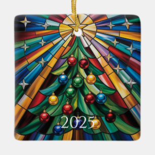 Buntes Winterwunderland im Buntglasdesign Keramikornament