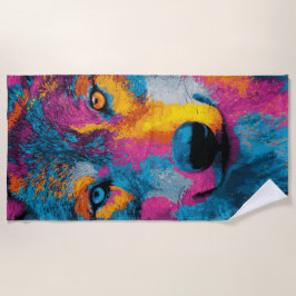 Buntes Wolfporträt Pop Art Splash Illustration Strandtuch