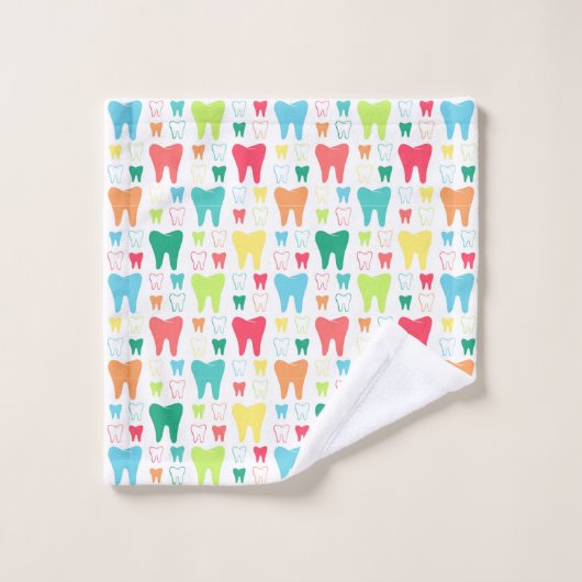 Buntes Zahn-Muster Badhandtuch Set (Waschlappen)