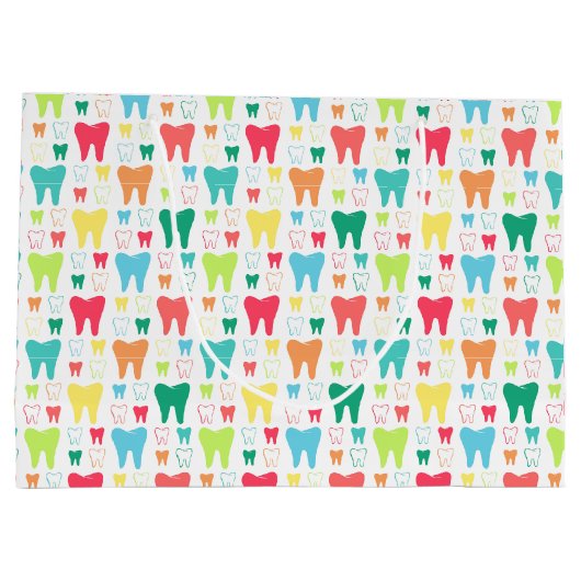 Buntes Zahn-Muster Große Geschenktüte (Rückseite)