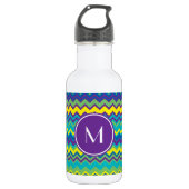 Buntes Zickzack Muster mit Monogramm Trinkflasche (Vorderseite)