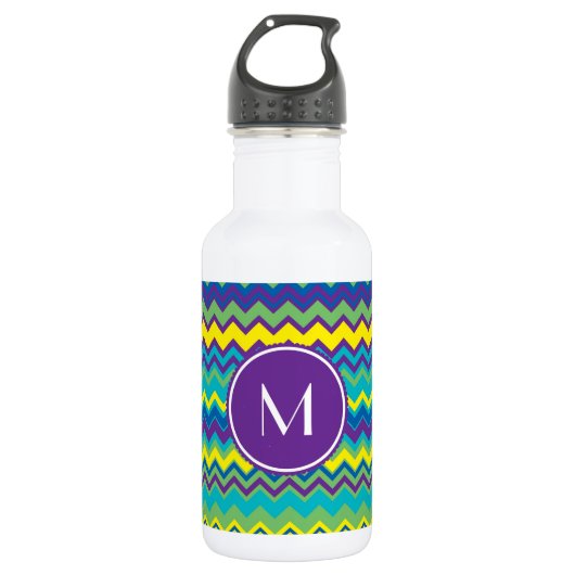 Buntes Zickzack Muster mit Monogramm Trinkflasche (Vorderseite)