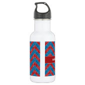 Buntes Zickzack Muster mit Ziegelstein-Rot-Blau Edelstahlflasche (Rückseite)