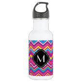 Buntes Zickzack Muster und Monogramm Trinkflasche (Vorderseite)