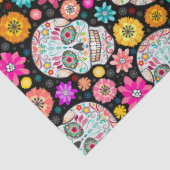 Buntes Zuckerschädel-Blumen-Fiesta-Schwarzes Seidenpapier (Detail)