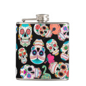 Buntes Zuckerschädel-Muster Flachmann (Vorderseite)