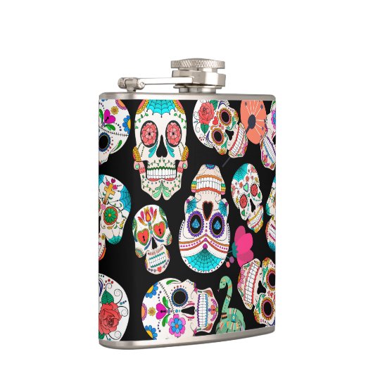 Buntes Zuckerschädel-Muster Flachmann (Rechts)