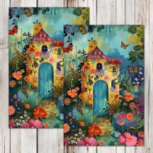 BUNTES ZUHAUSE IM FRÜHLINGSGARTEN DÉCOUPAGE