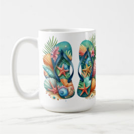 BUNTGEFÄRBTE SOMMER-SANDALEN MIT MEERESSCHNECKEN KAFFEETASSE