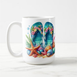 BUNTGEFÄRBTE SOMMER-SANDALEN MIT MEERESSCHNECKEN KAFFEETASSE