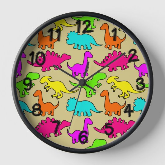 Buntgestaltete Dinosaurier Uhr (Vorderseite)
