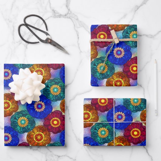 Buntglas abstrakt Rot Grün Blau Orange Geschenkpapier Set (Vorderseite)