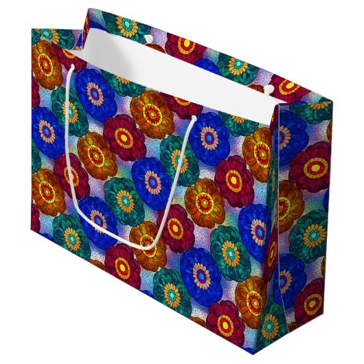 Buntglas abstrakt Rot Grün Blau Orange Große Geschenktüte (Vorderseite Schrägansicht)
