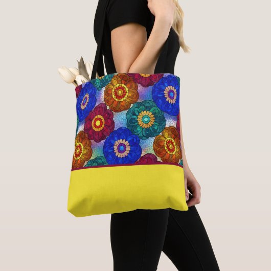 Buntglas abstrakt Rot Grün Blau Orange Tasche (Von Nahem)