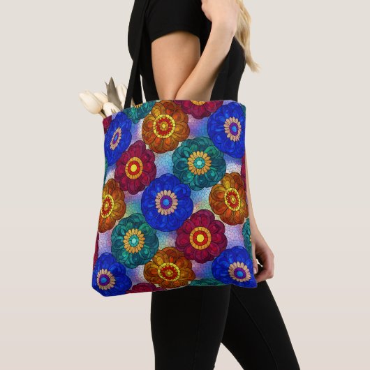 Buntglas abstrakt Rot Grün Blau Orange Tasche (Von Nahem)