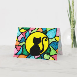 Buntglas-Aquarell-Schwarz-Miezekatze-Gruß-Karte Karte