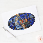 Buntglas-Art-Geburt Christi Ovaler Aufkleber (Umschlag)
