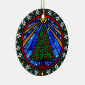 Buntglas-Baum & Blumenrand Keramik Ornament (Rechts)