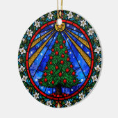 Buntglas-Baum & Blumenrand Keramik Ornament (Links)