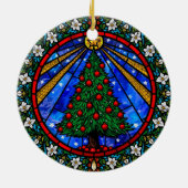 Buntglas-Baum & Blumenrand Keramik Ornament (Hinten)
