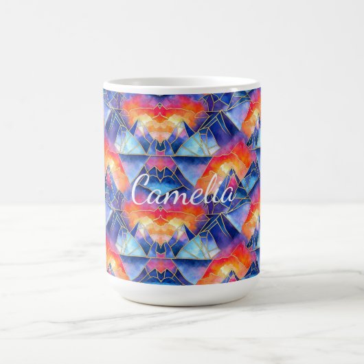 Buntglas-Berg-Aquarell-Geburtstagsgeschenk Kaffeetasse (Mittel)