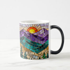 Buntglas-Berg-Sonnenaufgang-Tasse Verwandlungstasse