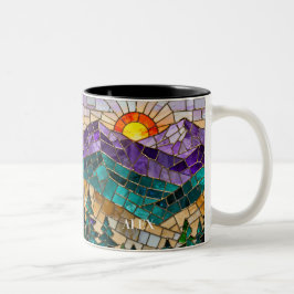 Buntglas-Berg-Sonnenaufgang-Tasse Zweifarbige Tasse