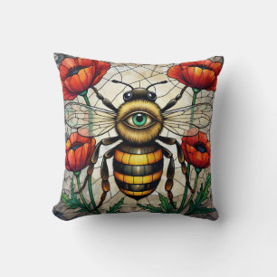 Buntglas-Bienen-Augen-Mohn - Whimsical Insekten-Ku Kissen