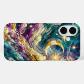 Buntglas blau grüne Mond Case-Mate iPhone Hülle (Rückseite (Horizontal))