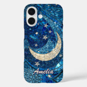 Buntglas Blau Silber Mond Case-Mate iPhone Hülle (Rückseite)